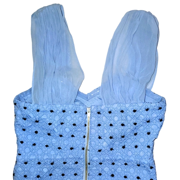 Self-Portrait Dove Blue Lace Spiral Paneled Zip-Up Mini Dress Spring Summer 0 - Picture 9 of 12